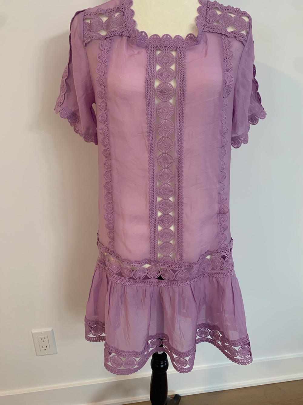 Lilac Lace Trim Sheer Top
